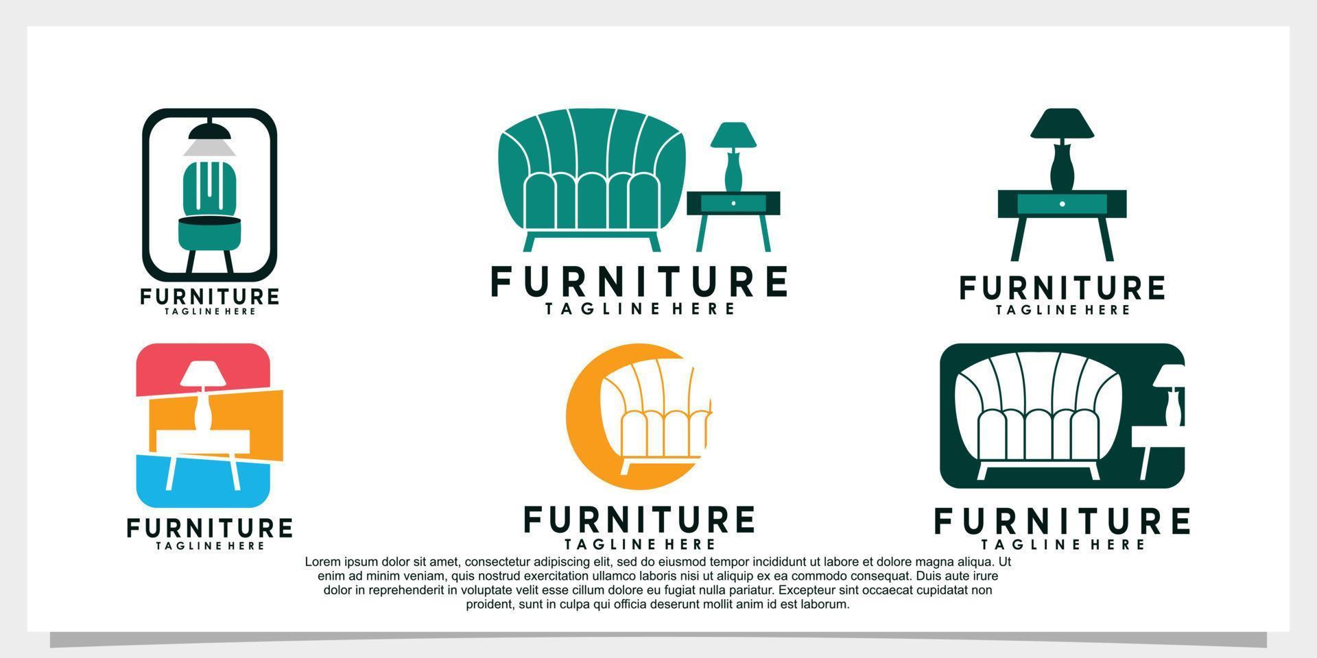 conjunto de diseño de logotipo de muebles con concepto creativo vector premium