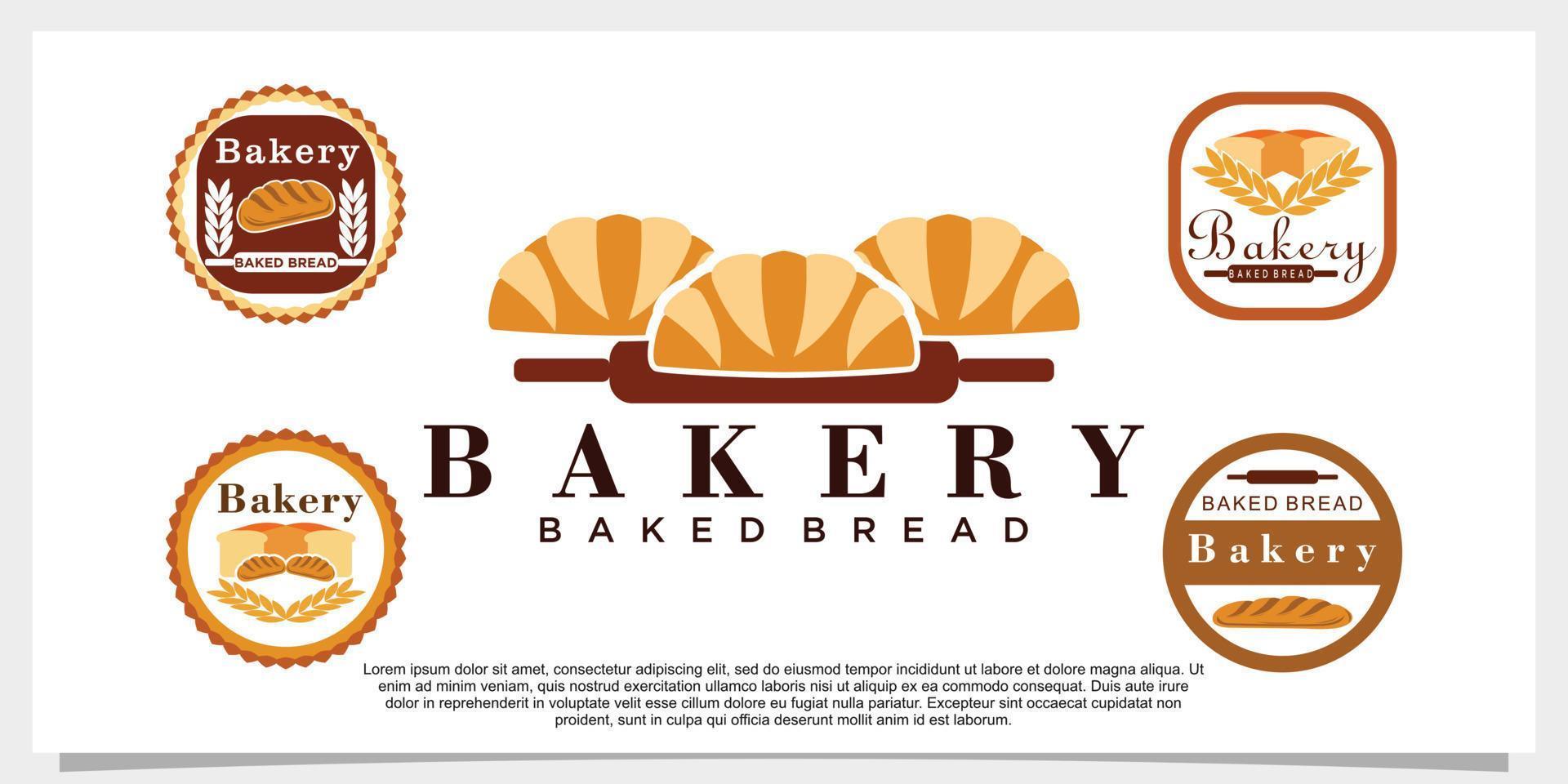 conjunto de ilustración de diseño de logotipo de pastel de panadería para icono de tienda de panadería con vector premium de concepto creativo