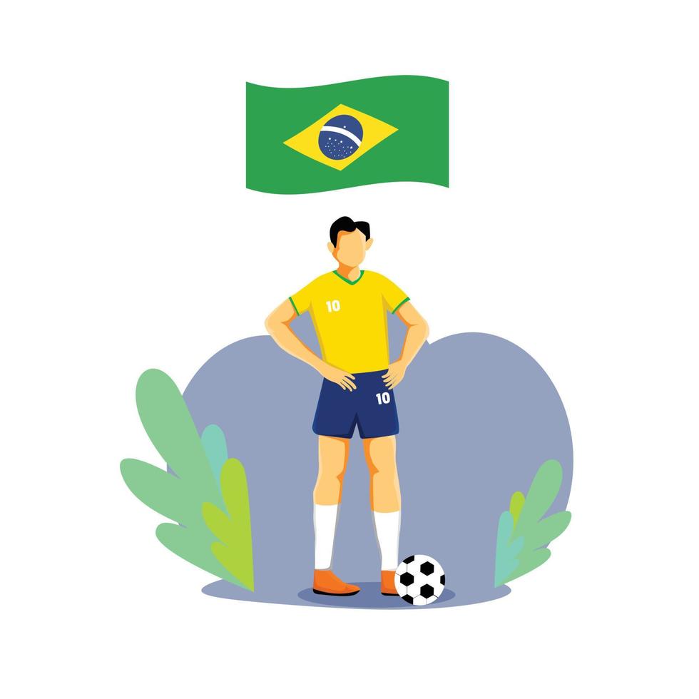 diseño de vector de personaje de concepto plano de jugador de fútbol de brasil