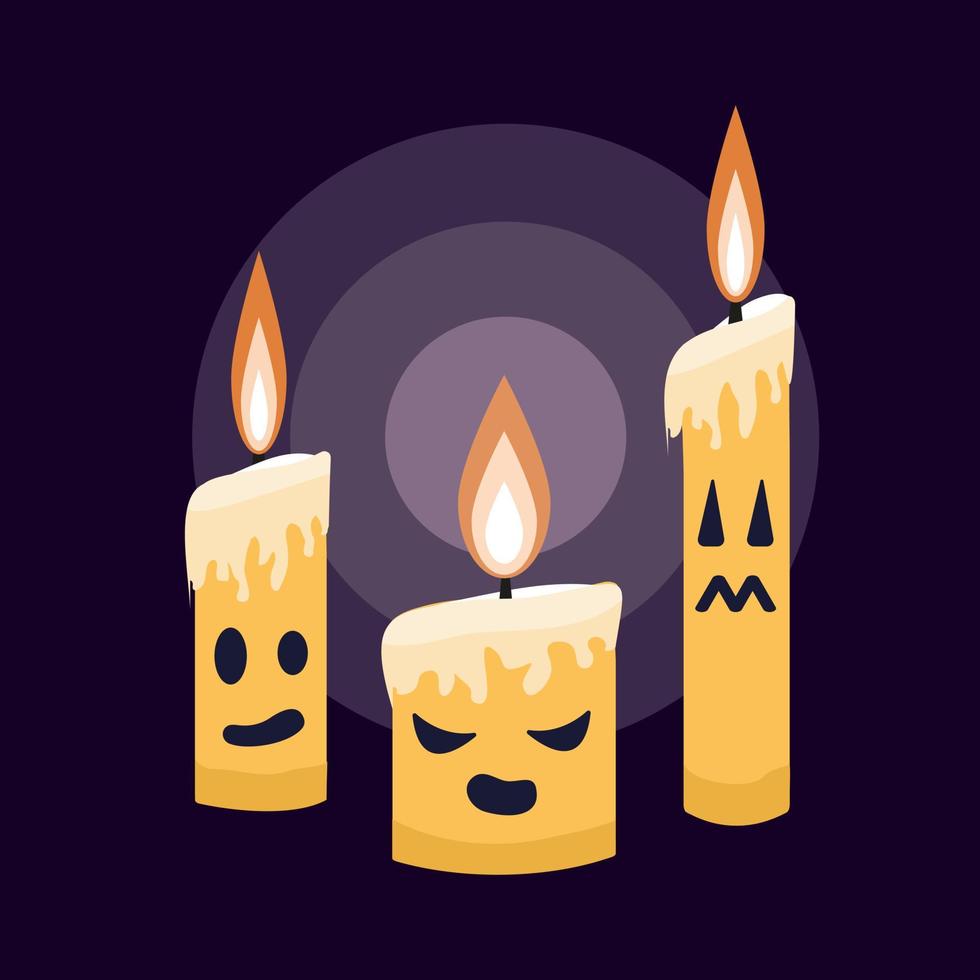 halloween emotional vector illustration. three candles on a dark background