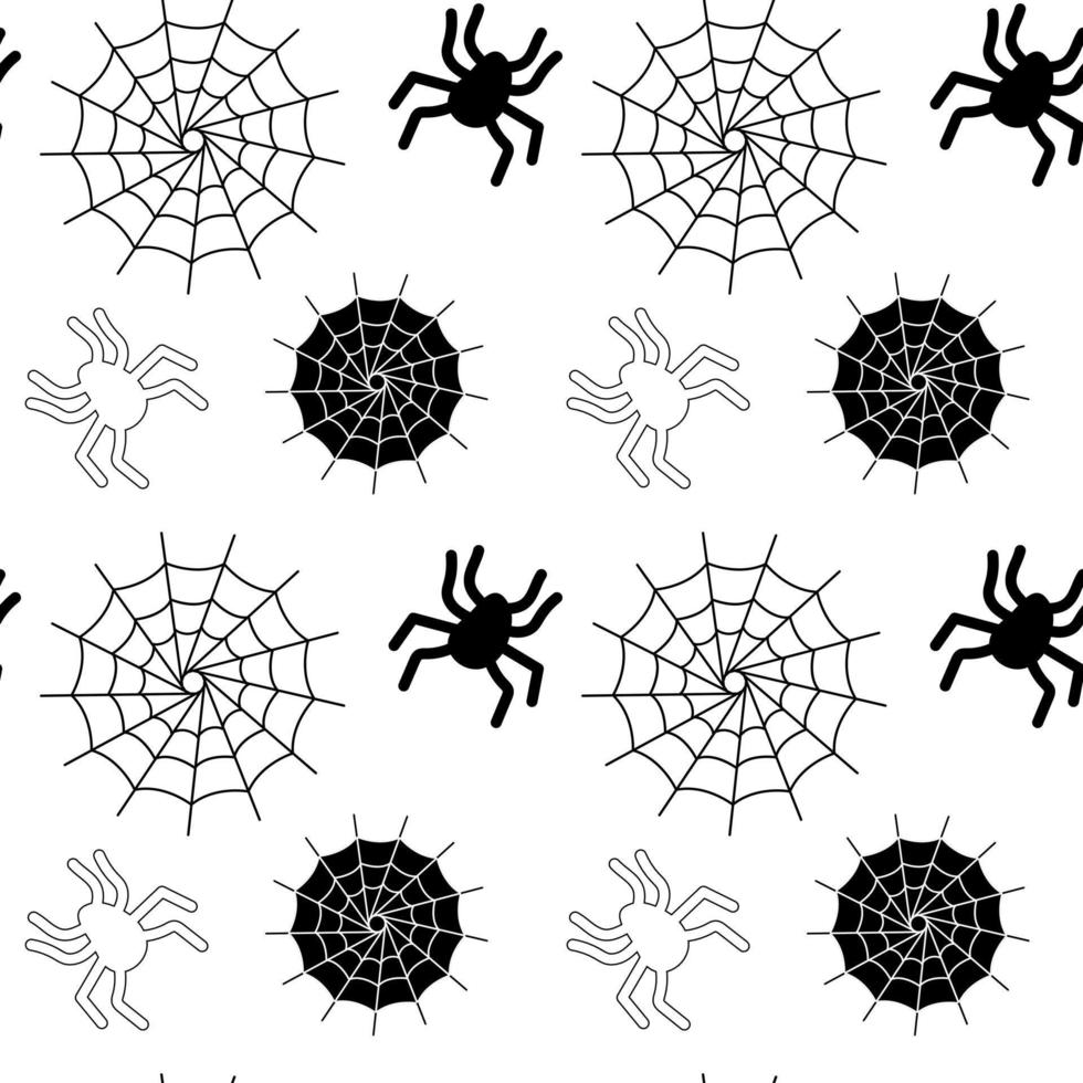 Pattern seamless spider and web on white background. Vector Illustration