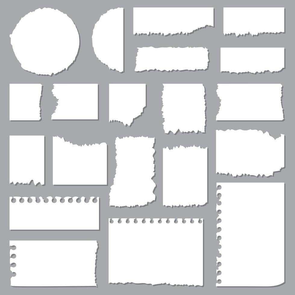 colección de papel rasgado de varias formas. pedazo de papel de la nota del libro de recuerdos vector