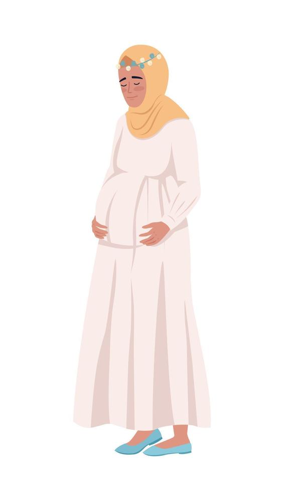 Lady expecting child semi flat color vector character. Editable figure. Full body person on white. Expectation simple cartoon style illustration for web graphic design and animation