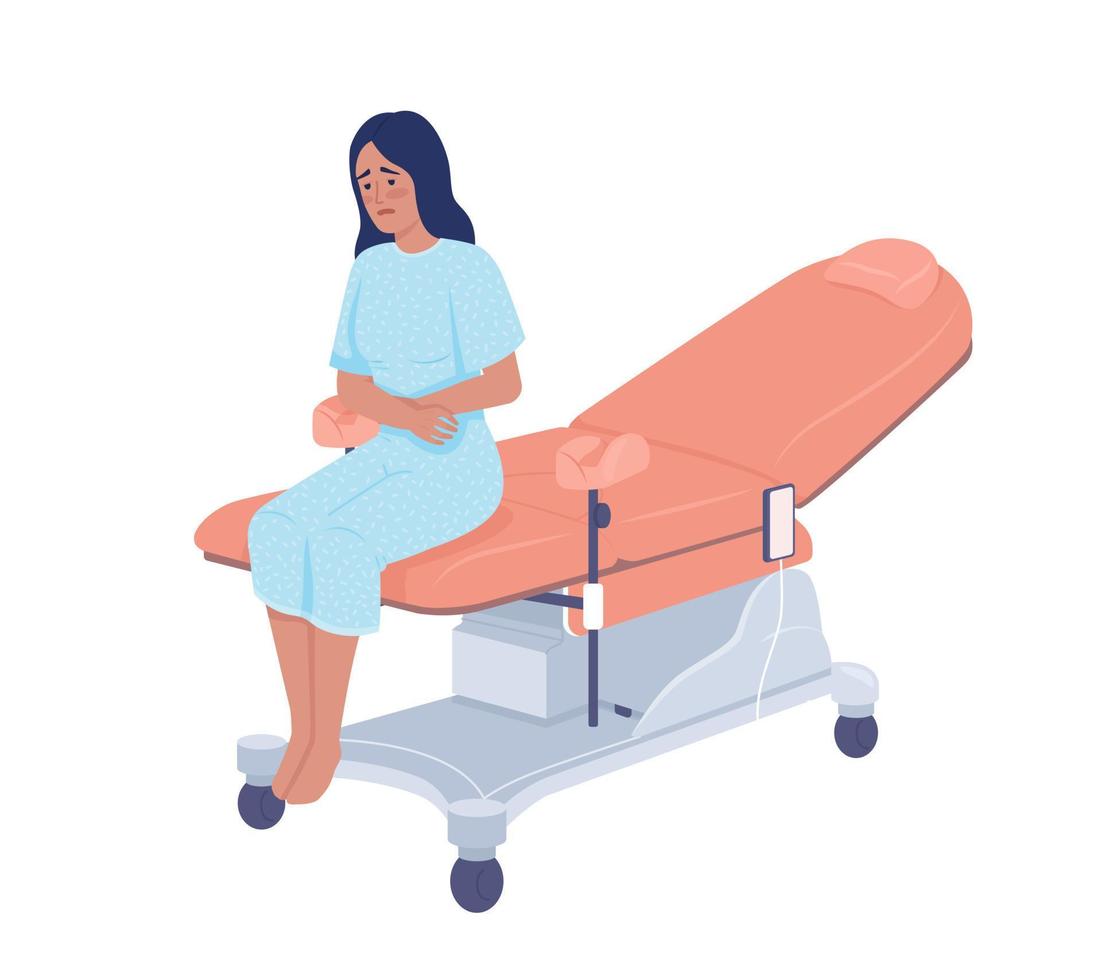 Woman with abdominal pain visiting gynecologist semi flat color vector character. Editable figure. Full body person on white. Simple cartoon style illustration for web graphic design and animation