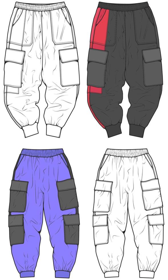 Pants Vector Template, Cargo Pants in a sketch style, trainers template, vector Illustration.