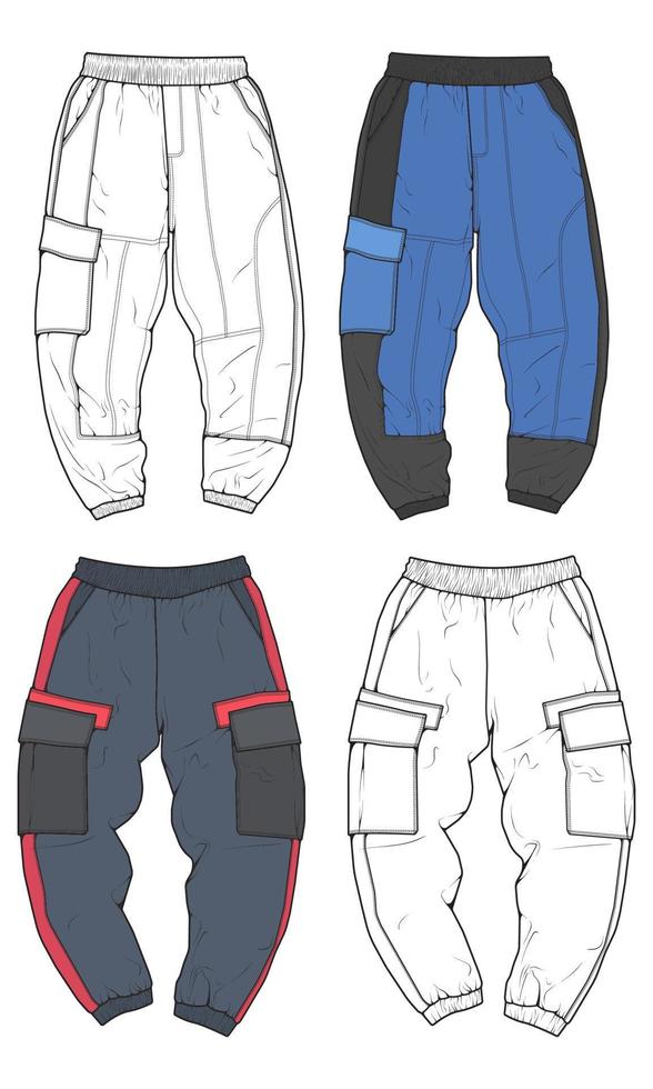 Pants Vector Template, Cargo Pants in a sketch style, trainers template, vector Illustration.