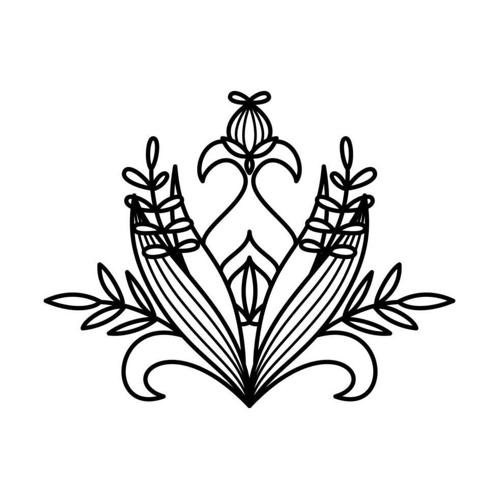 Oriental style flower symmetric element. Vector illustration isolated on white