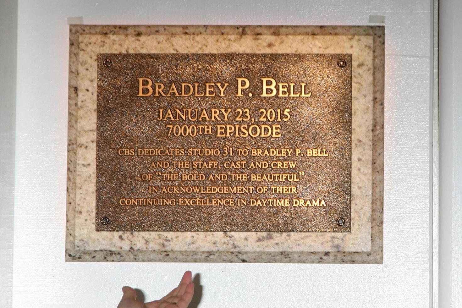 LOS ANGELES - JAN 14 - Bradley P. Bell Stage Plaque as the Bold and Beautiful Celebrates 7000th Show at a CBS Television City on January 14, 2015 in Los Angeles, CA photo