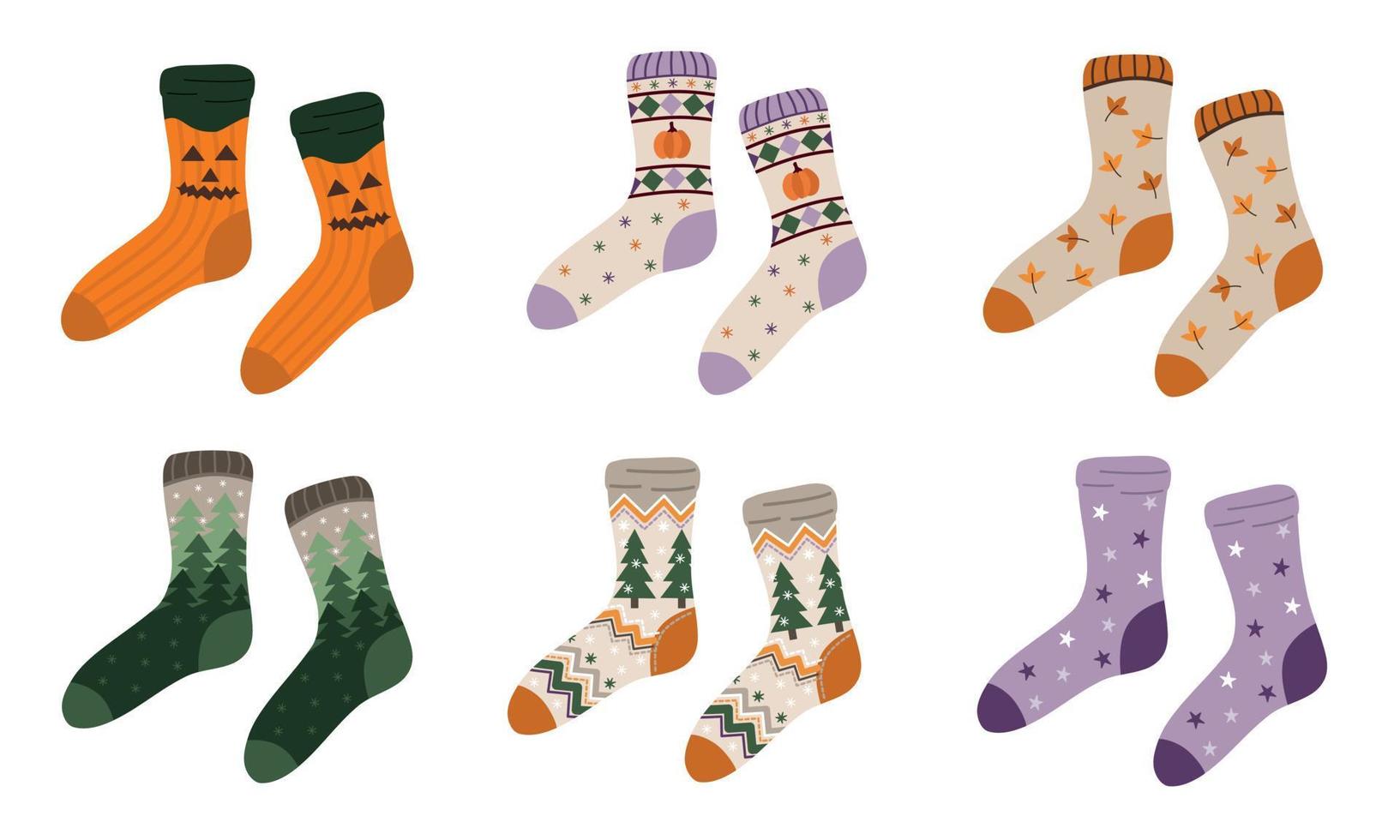 Set of cute halloween and autumn socks vector