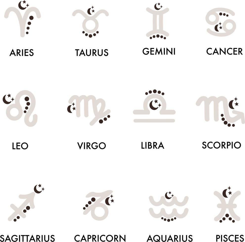 Zodiac signs vector set. Horoscope symbols, astrology icons. Twelve constellations