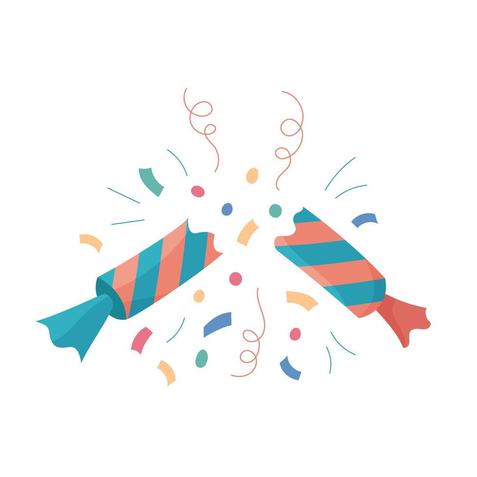 galleta de navidad aislada. ilustración de vector plano de galleta de vacaciones rota y confeti. lindo colorido elemento de diseño de navidad, año nuevo y cumpleaños