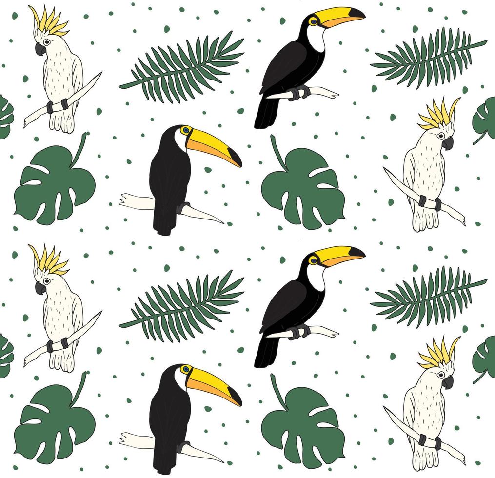 Vector seamless pattern of parrot and toucan