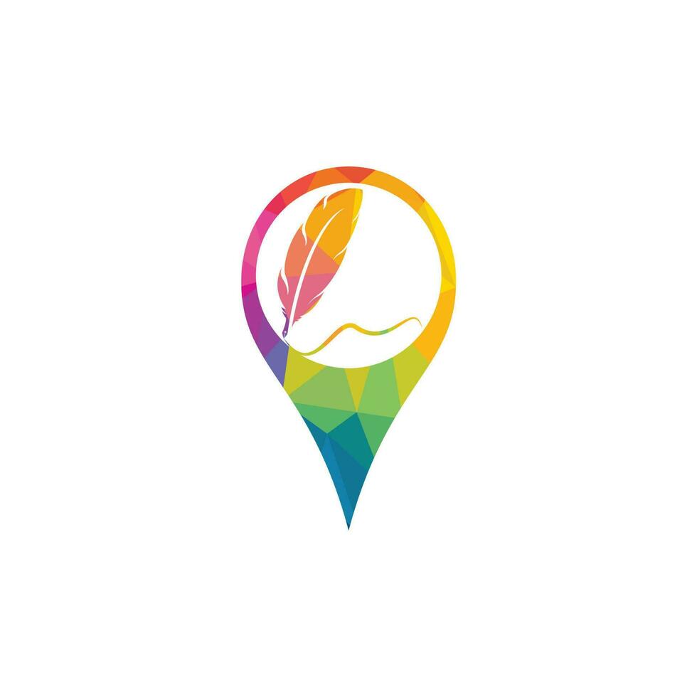 Feather Quill map pin shape concept symbol vector design. Education and publication logo concept.