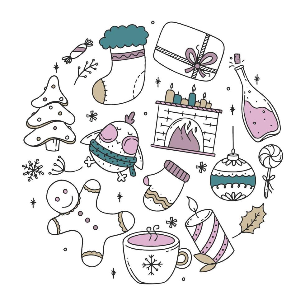 Set Christmas elements vector Illustration Doodle isolated on white Background Christmas Concept
