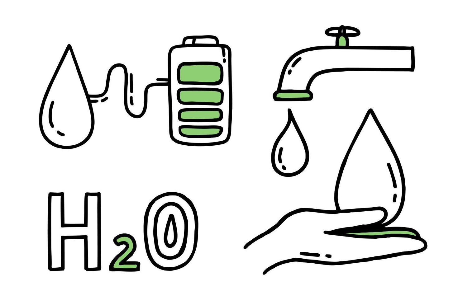 un conjunto de elementos. co2 concepto de cambio climático. reciclaje. separación de basura. vector garabato aislado