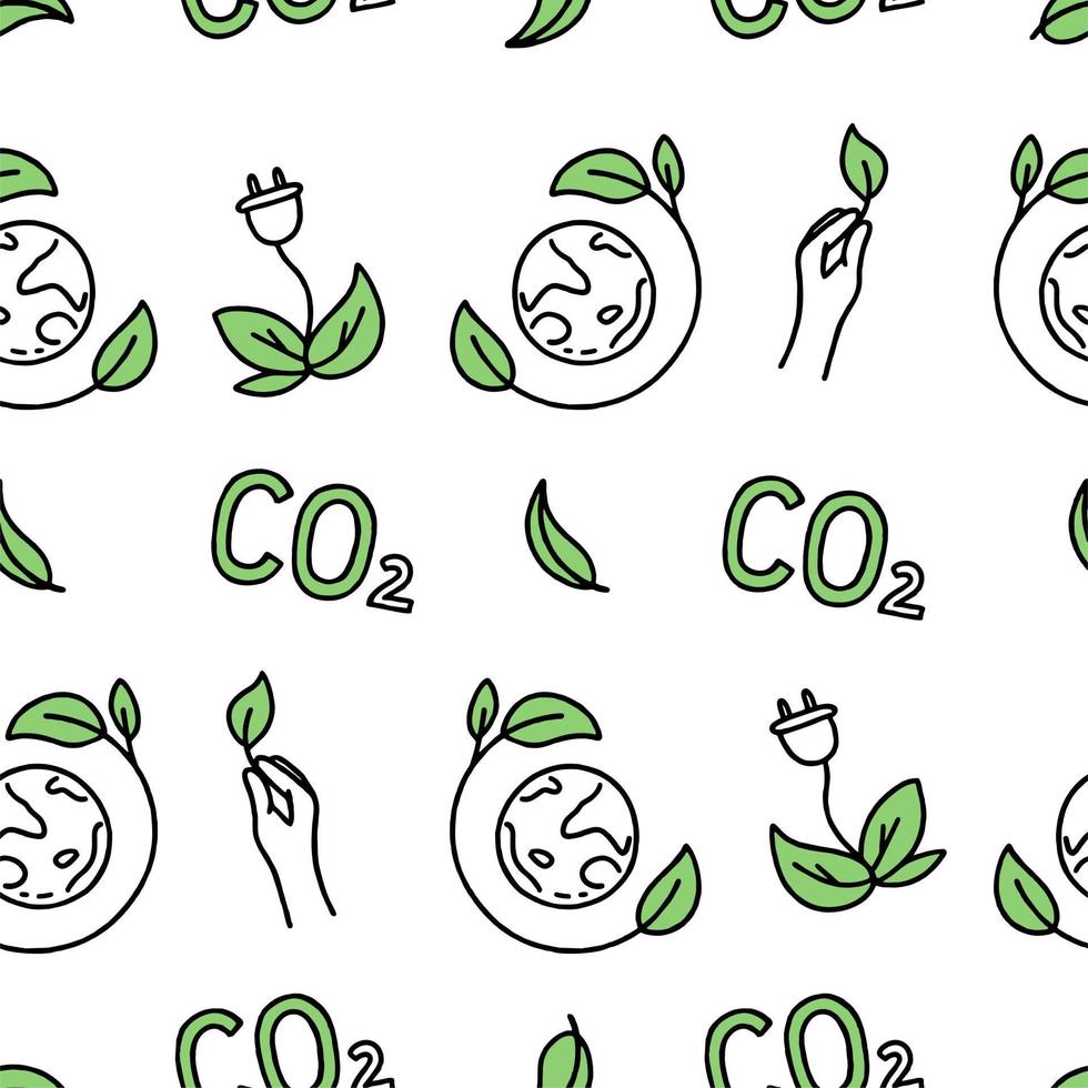 Seamless Pattern Co2 climate change concept green energy Vector isolated doodle illustration