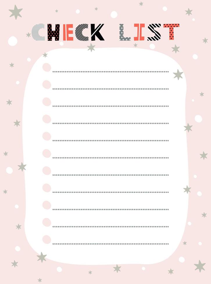 Check list template. Vector illustration in winter design for planner. Cute and trendy.