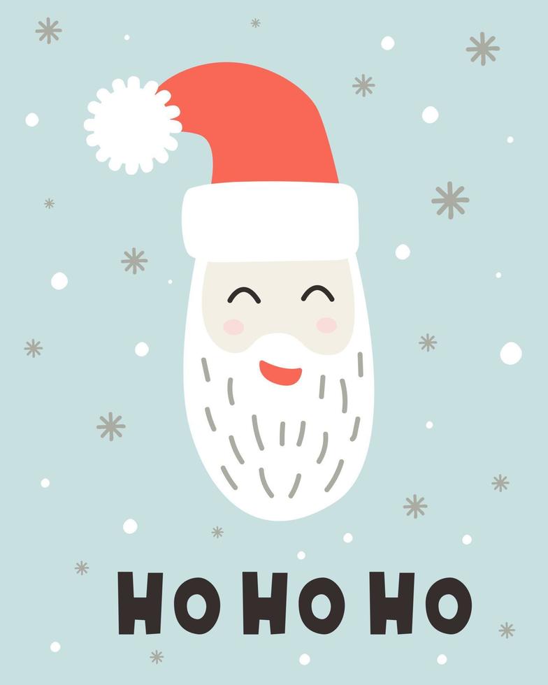 Merry Christmas template with Santa head. Background for greeting cards, postcards, letters, labels, web, etc. vector