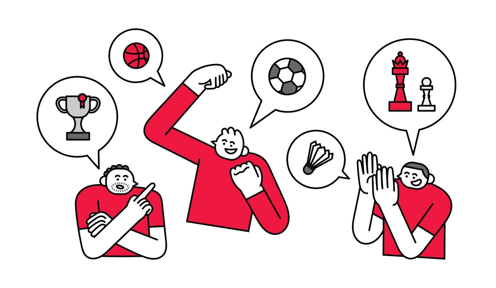 Group of Guy Talk About Sport Hand Drawn Character Illustration vector