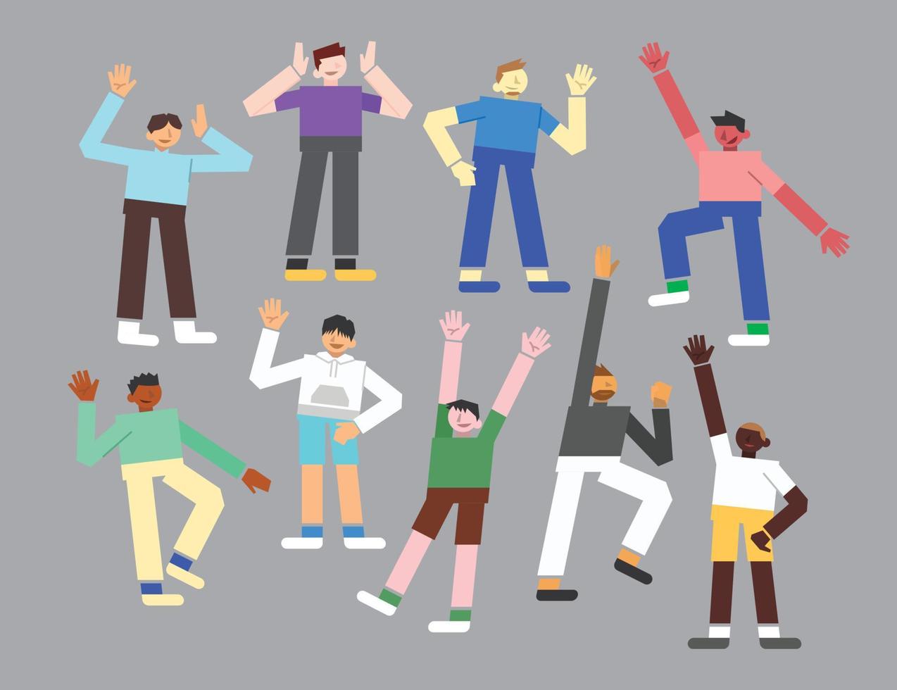 Male Character Greeting Flat Geometric People Set vector