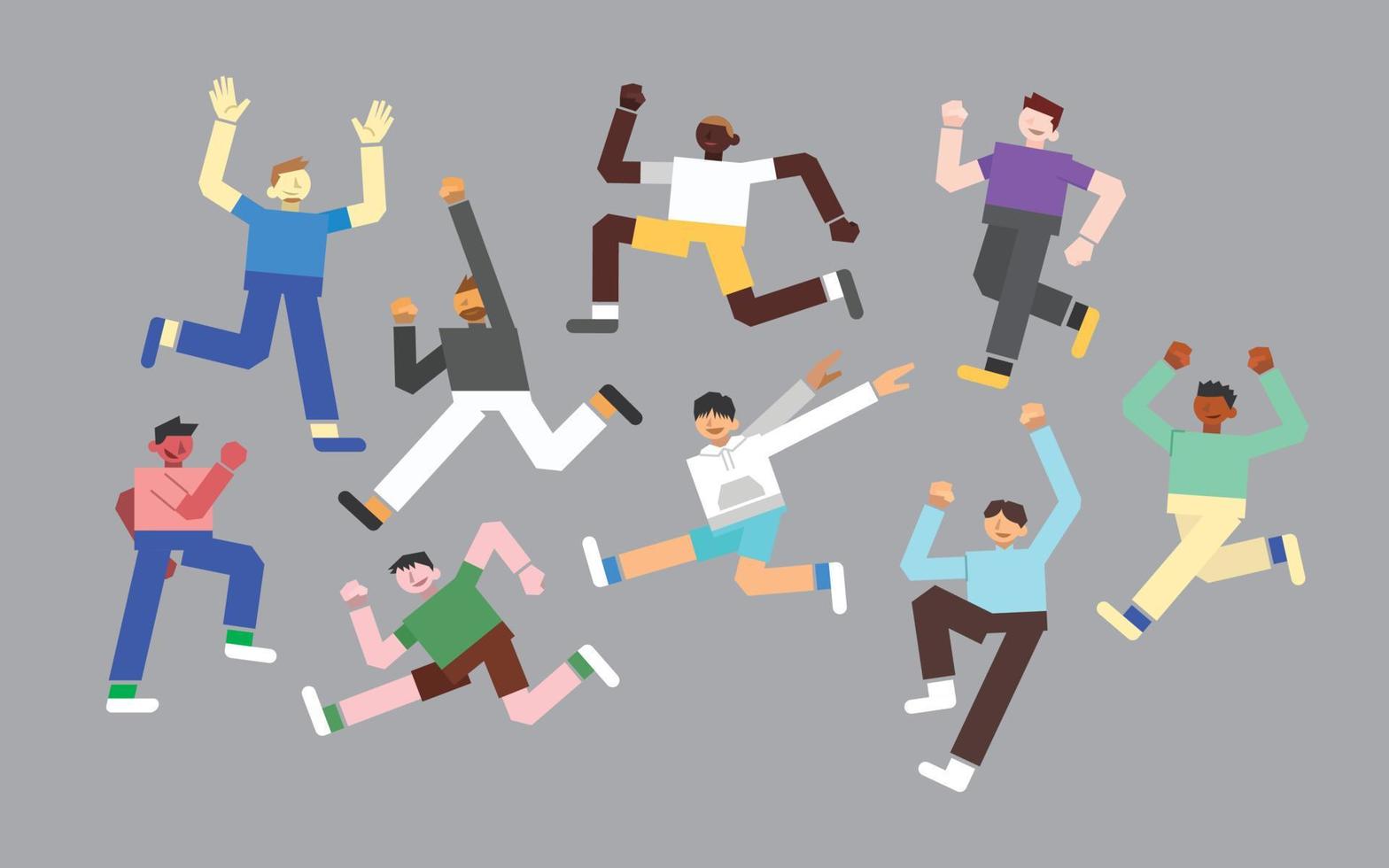 Male Character Running and Jumping Flat Geometric People Set vector