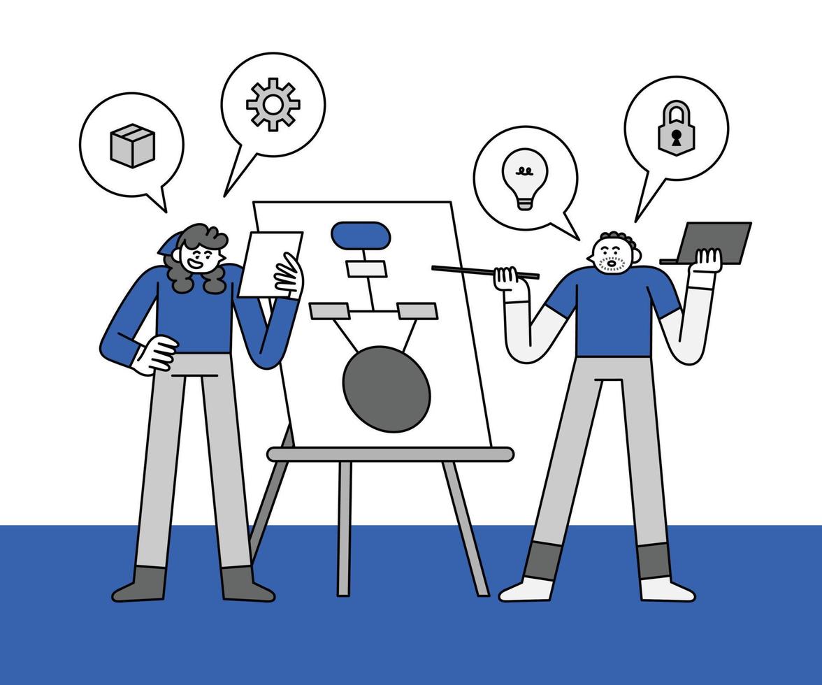 Worker Presenting Idea Hand Drawn Character Illustration vector