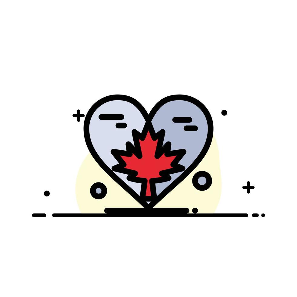 corazón amor otoño canadá hoja negocio línea plana lleno icono vector banner plantilla