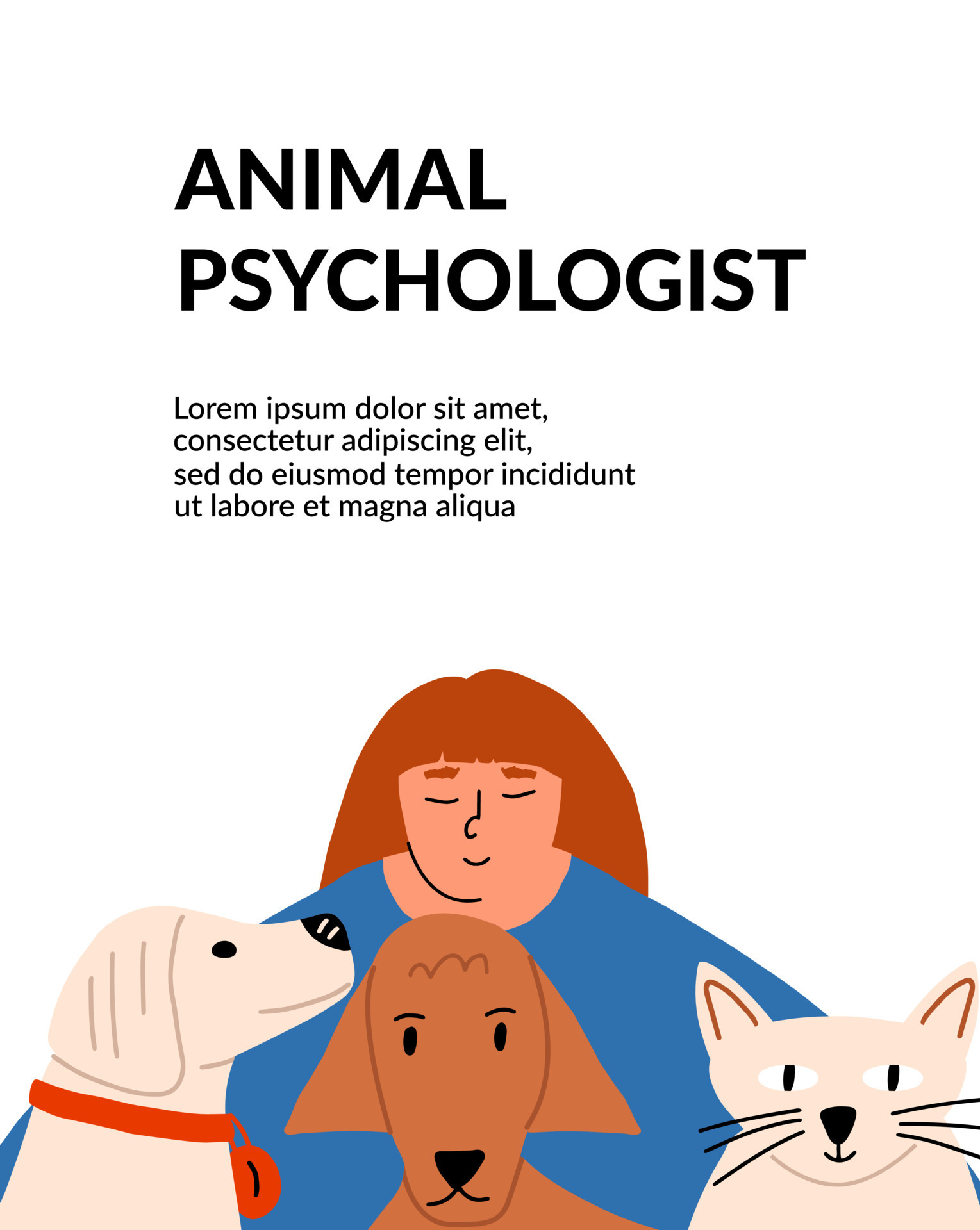Doctor with animals. Psychologist. Flyer design for a veterinary clinic.  Vector illustration in a flat style. 13236036 Vector Art at Vecteezy