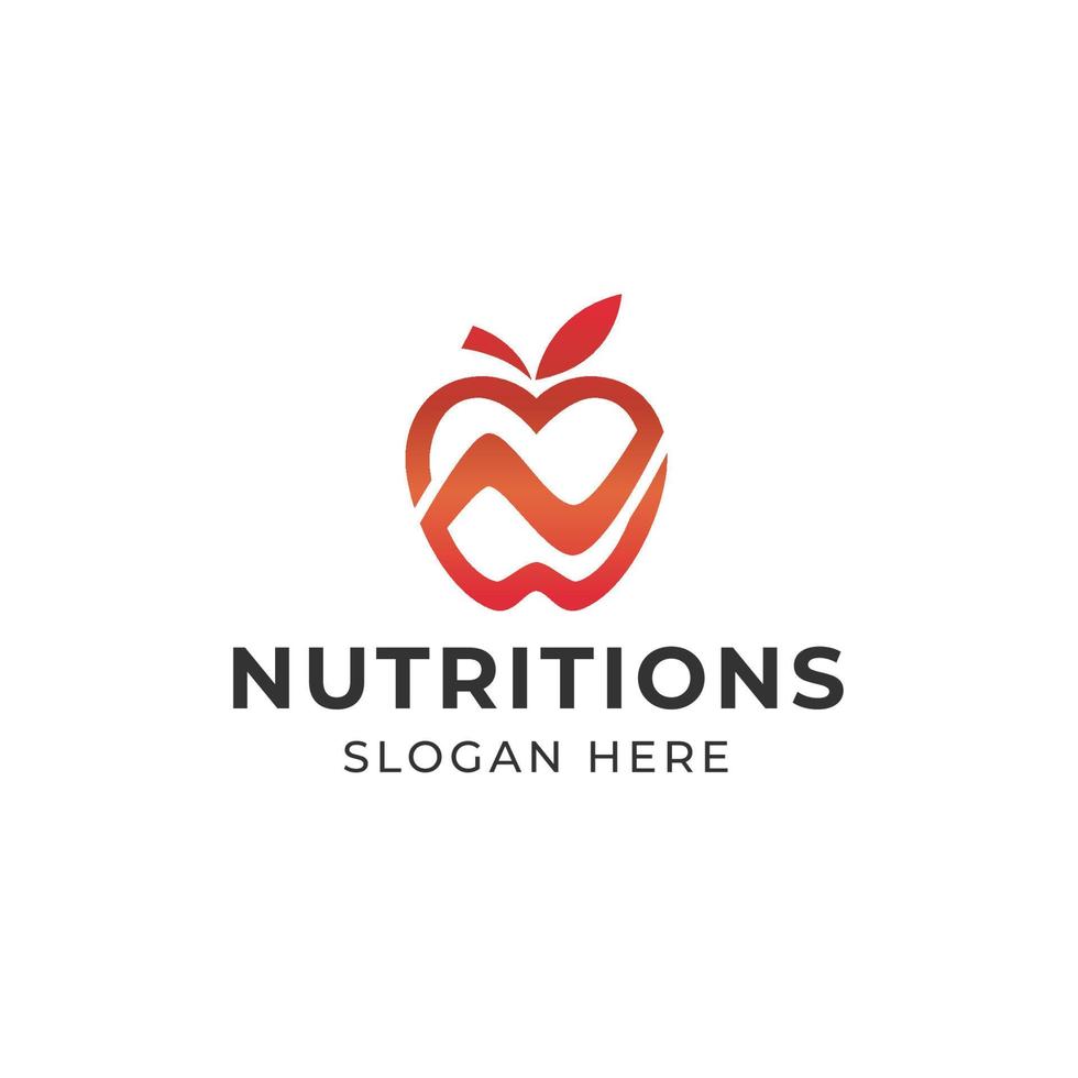 letra n nutrición logotipo de manzana vector