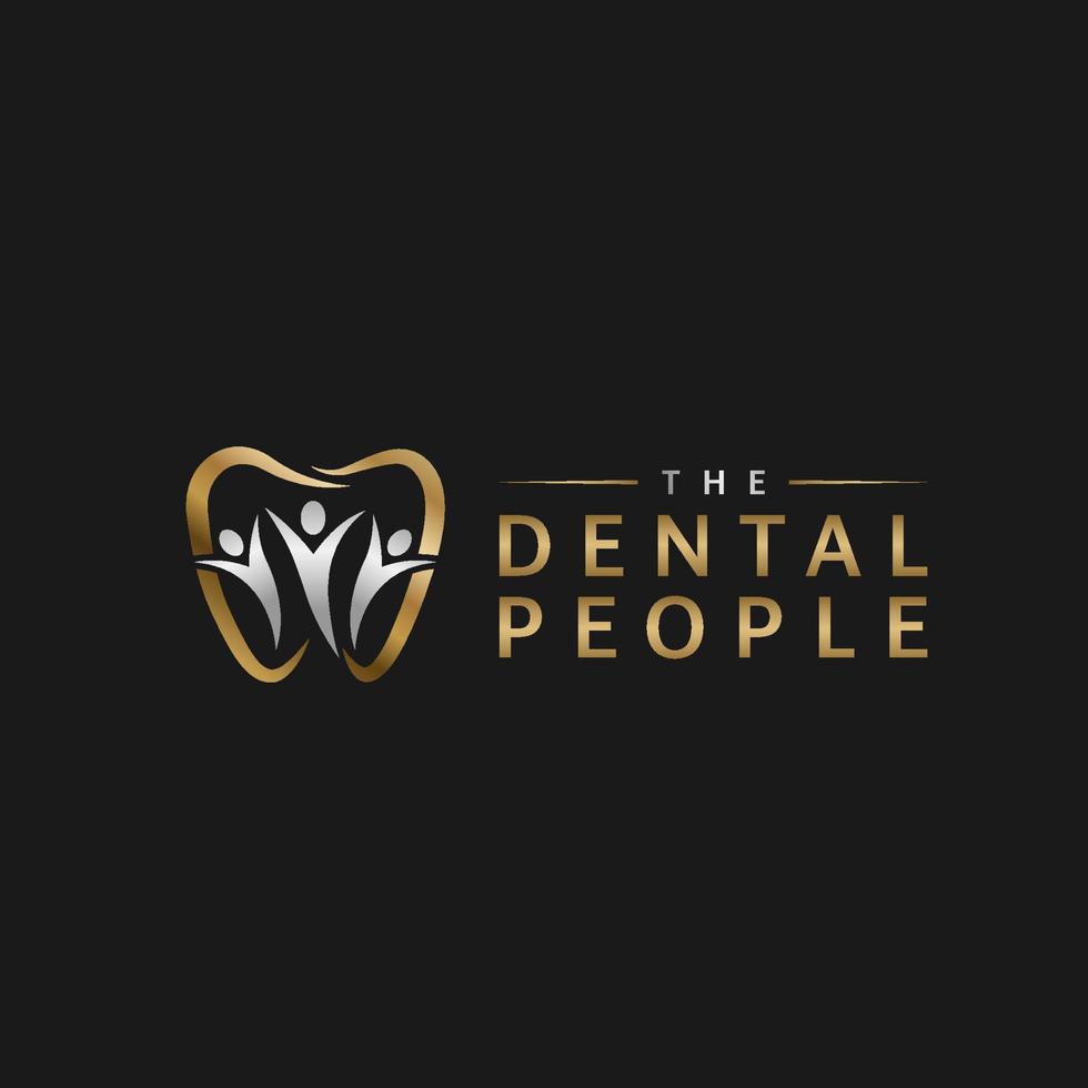 logo de gente dental de diente de oro vector