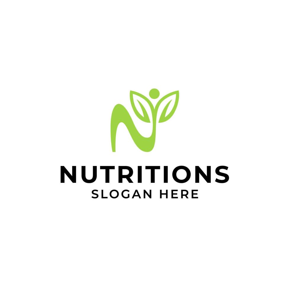 Green nutrition letter N people leaf logo vector