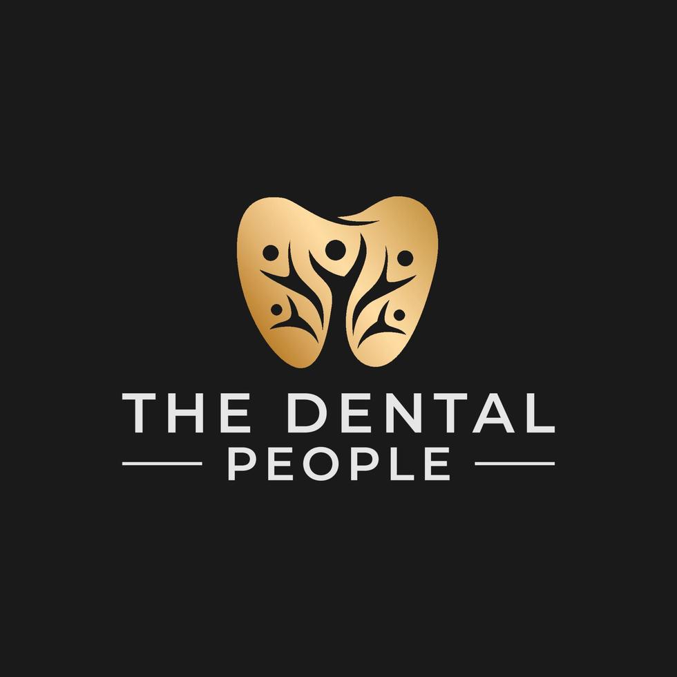 logo de gente dental de diente de oro vector