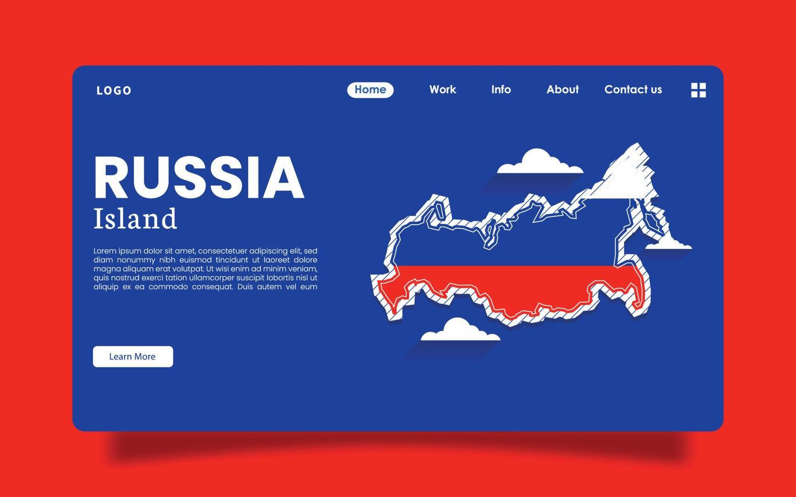 Landing Page - Russian Island or Country Map, Vector Border Detailed Illustration with a cute theme for kids. Russia is one of the countries in Europe.