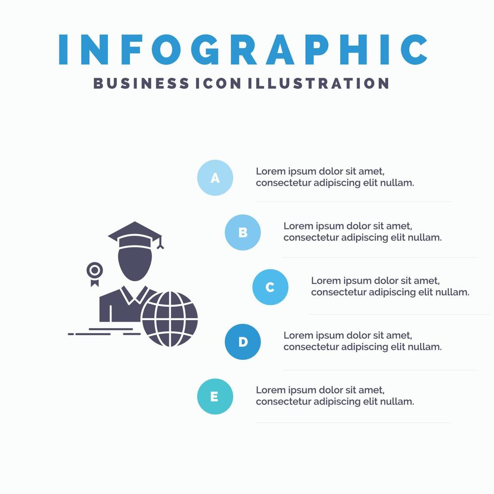 Graduation Avatar Graduate Scholar Solid Icon Infographics 5 Steps Presentation Background vector