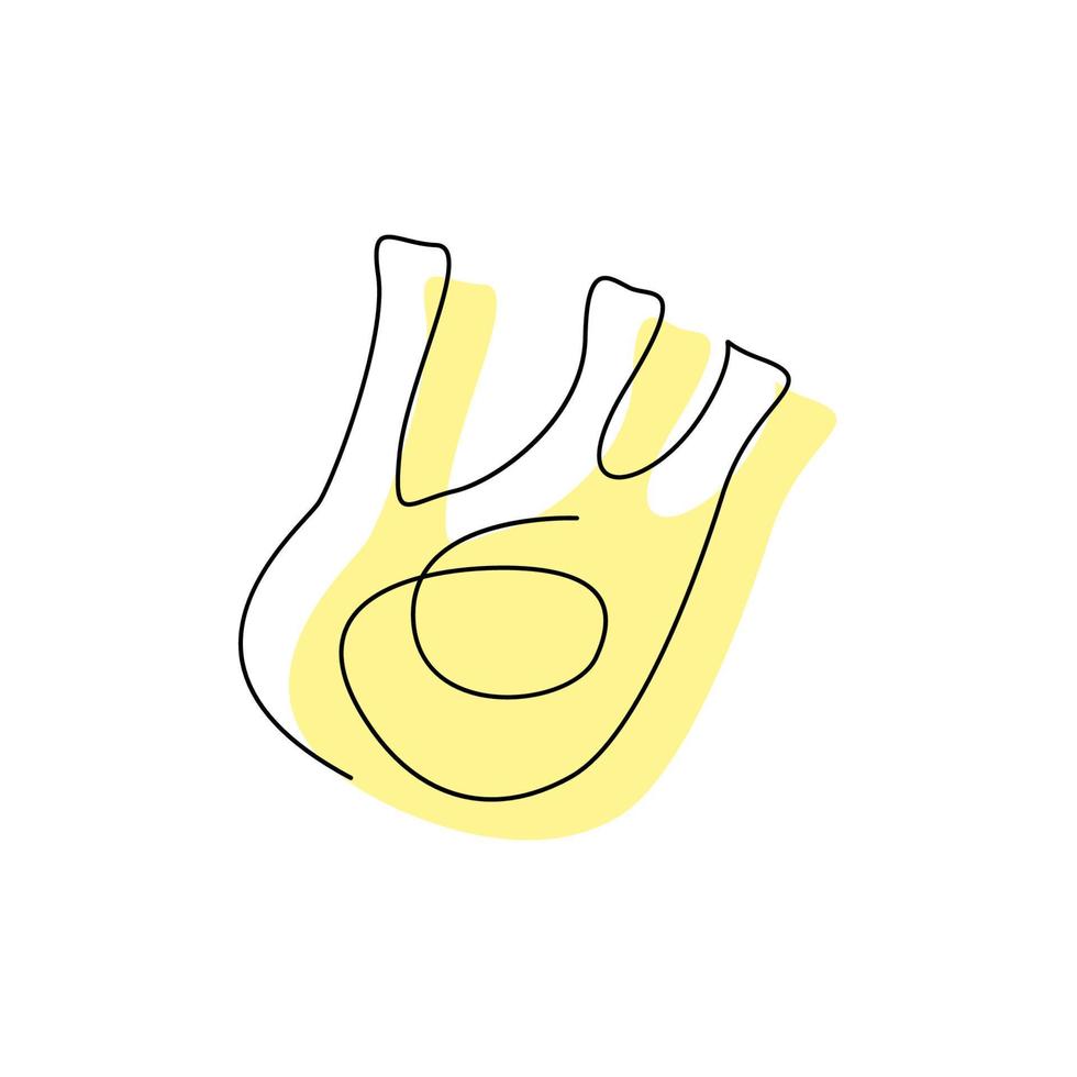 Finocchio in continuous one line art isolated on white. Fennel continuous drawing concept design. Outline logo with abstract colored spot. Botanical product. Contour vegetable flat vector illustration