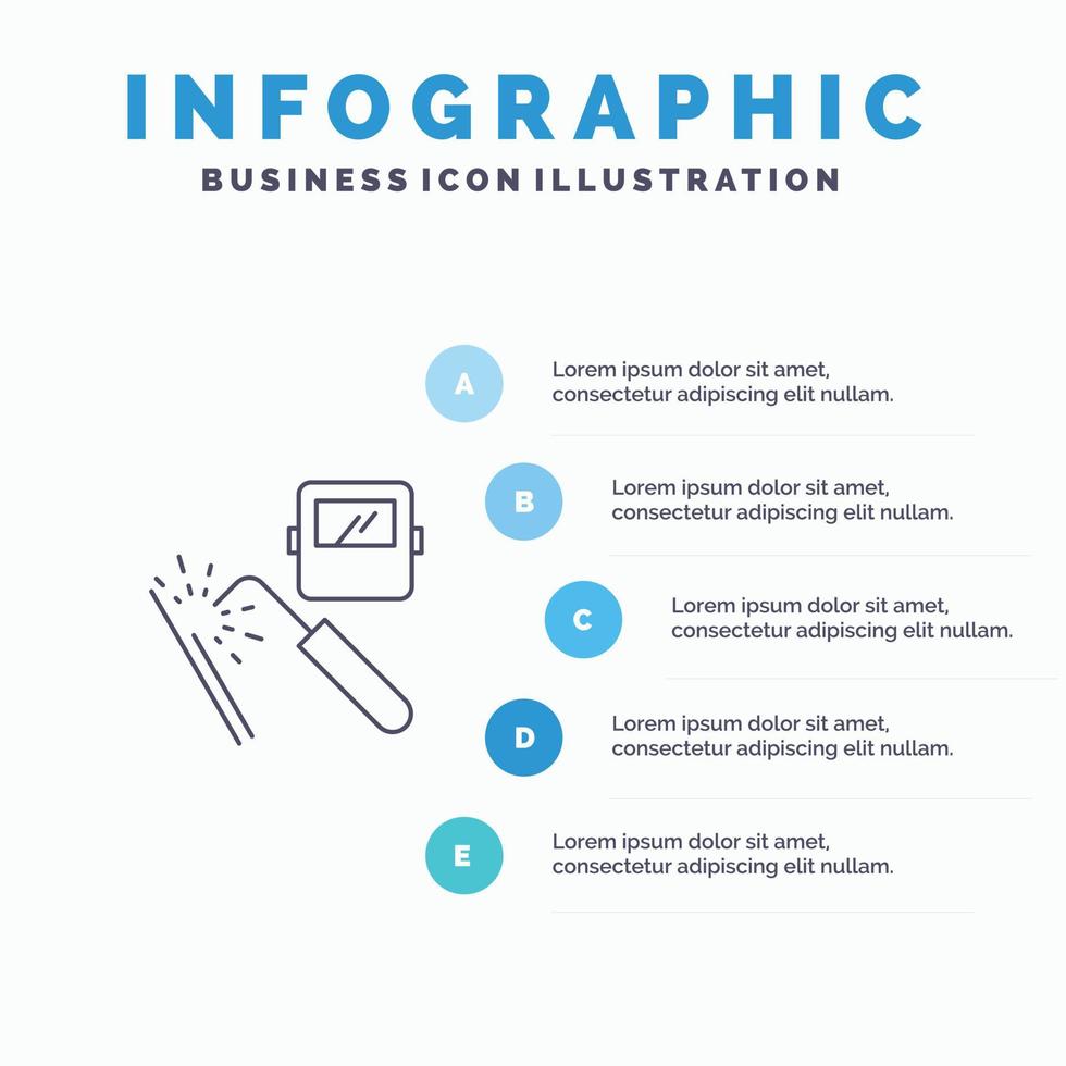 Welding Machine Mask Factory Industry Line icon with 5 steps presentation infographics Background vector