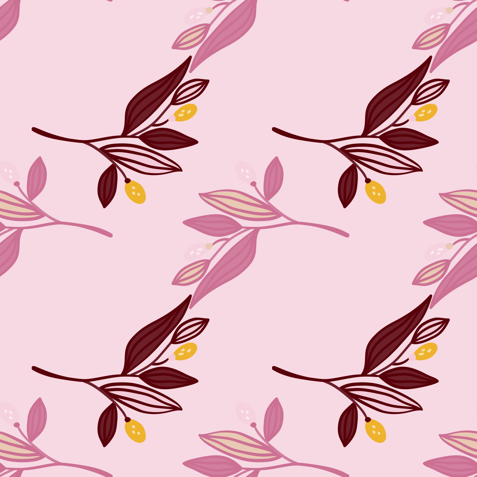 Barberry twigs seamless pattern. Wild berries floral wallpaper