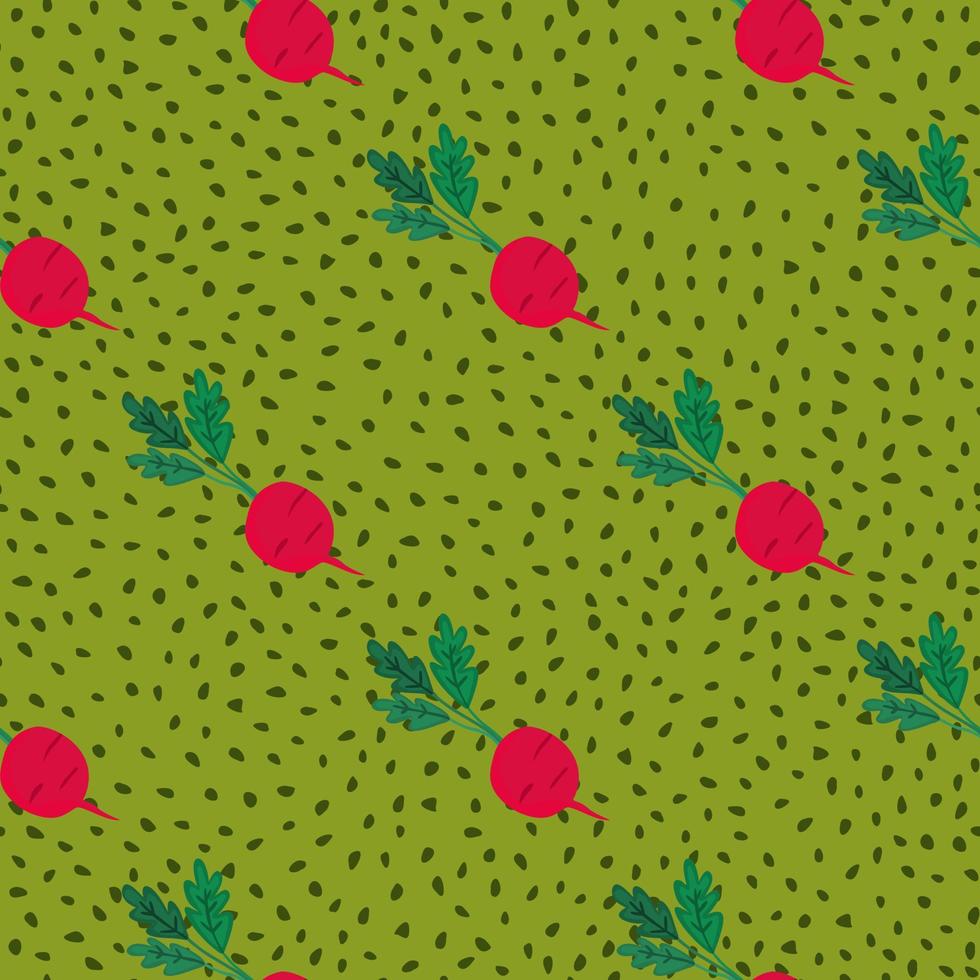 Hand drawn radish seamless pattern. Radish with leaves backdrop. vector