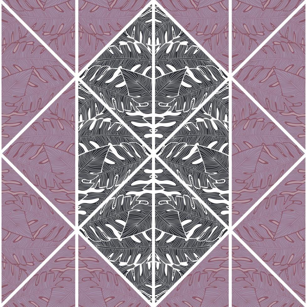 Contoured outline leaves mosaic seamless pattern. Palm leaf tile. Botanical foliage endless wallpaper. vector