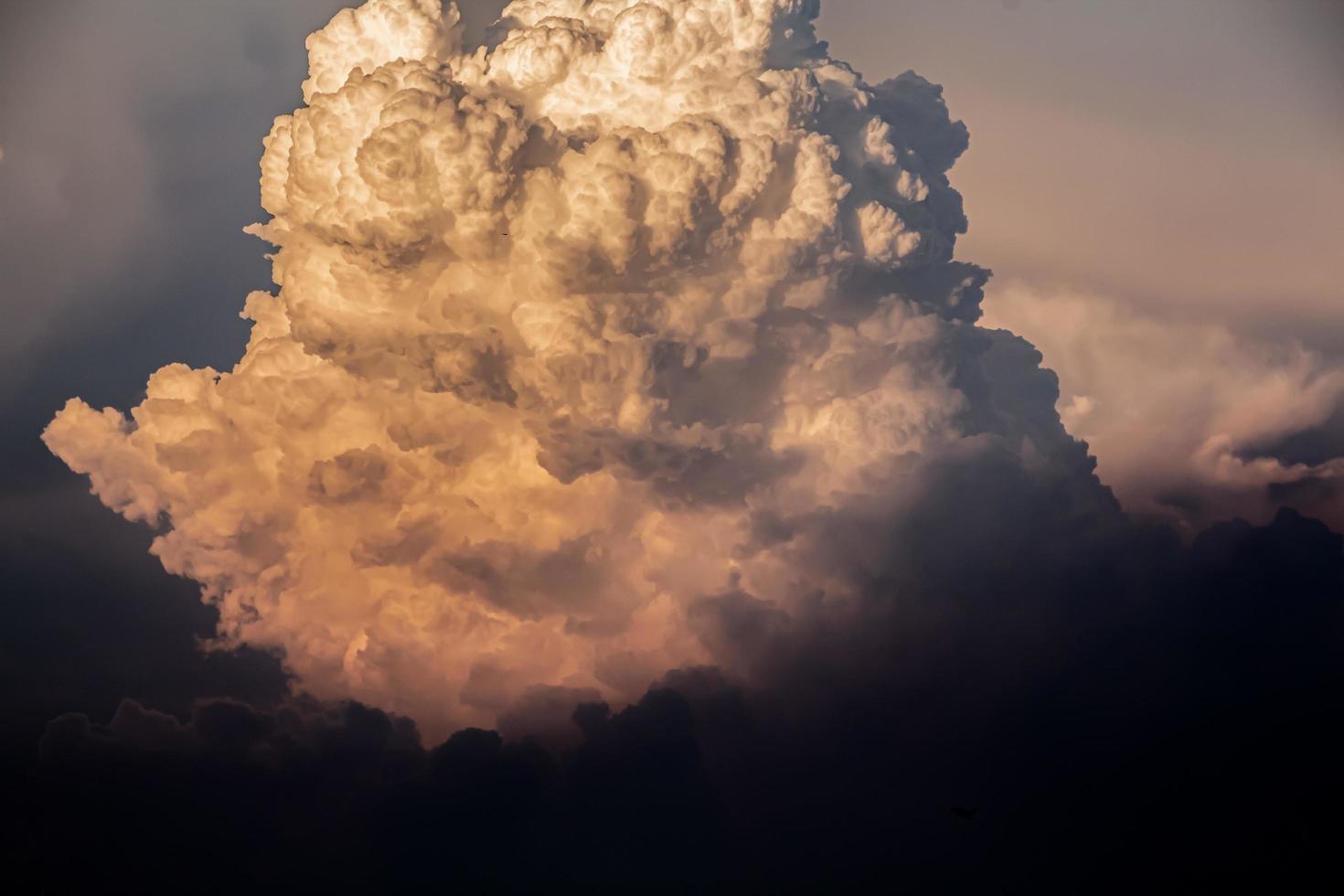 nubes naranjas reflejadas en la luz del sol de la tarde. , es un bulto como un bulto cerebral foto