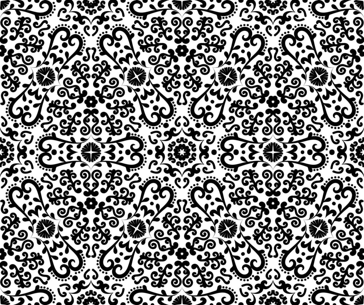 Decorative seamless ornament. Vintage wallpaper, lace vector pattern. Black and white. Vector illustration. For fabric, tile, wallpaper or packaging.