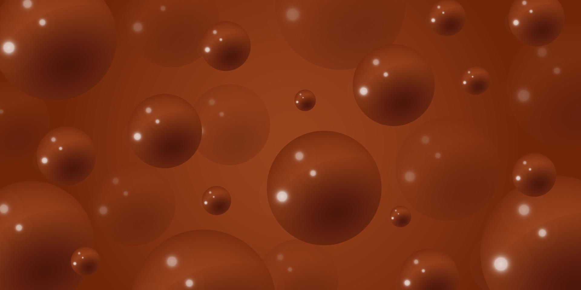 Texture of chocolate drink with bubbles 3d. Brown banner with hot chocolate. Sweet food. Vector illustration.