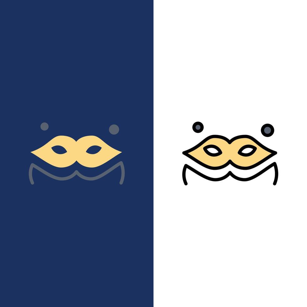 Costume Mask Masquerade  Icons Flat and Line Filled Icon Set Vector Blue Background