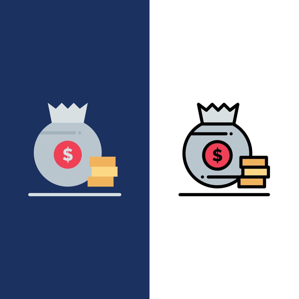 Dollar Bag Money American  Icons Flat and Line Filled Icon Set Vector Blue Background