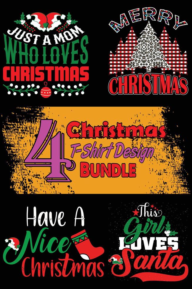 Christmas T-Shirt Design Bundle with Christmas tree and Christmas pattern for Christmas Celebration. Good for Greeting cards, t-shirts, mugs, and gifts. For Men, Women, and Baby clothes vector