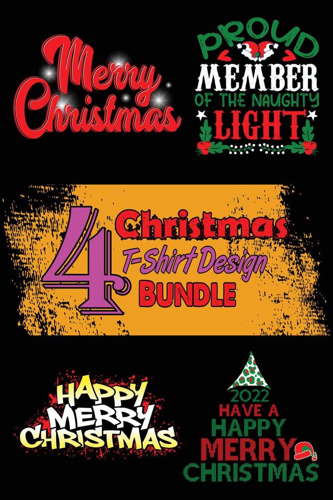 Christmas T-Shirt Design Bundle with Christmas tree and Christmas pattern for Christmas Celebration. Good for Greeting cards, t-shirts, mugs, and gifts. For Men, Women, and Baby clothes vector