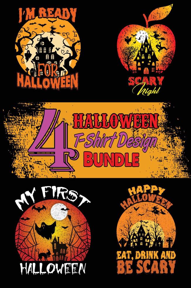 paquete de diseño de camiseta de halloween. paquete de diseño de camiseta de halloween, fácil de imprimir para todo uso para hombres, mujeres y niños vector