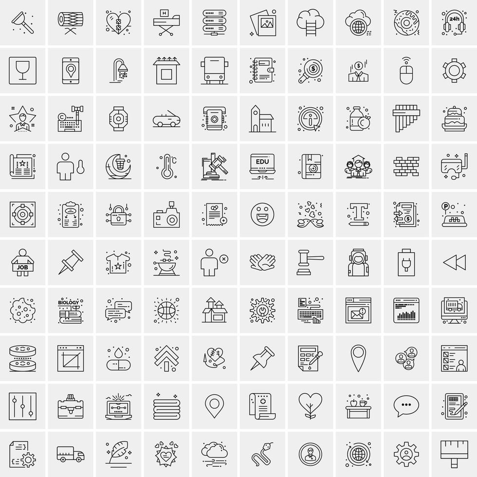 paquete de 100 iconos de líneas universales para móviles y web vector