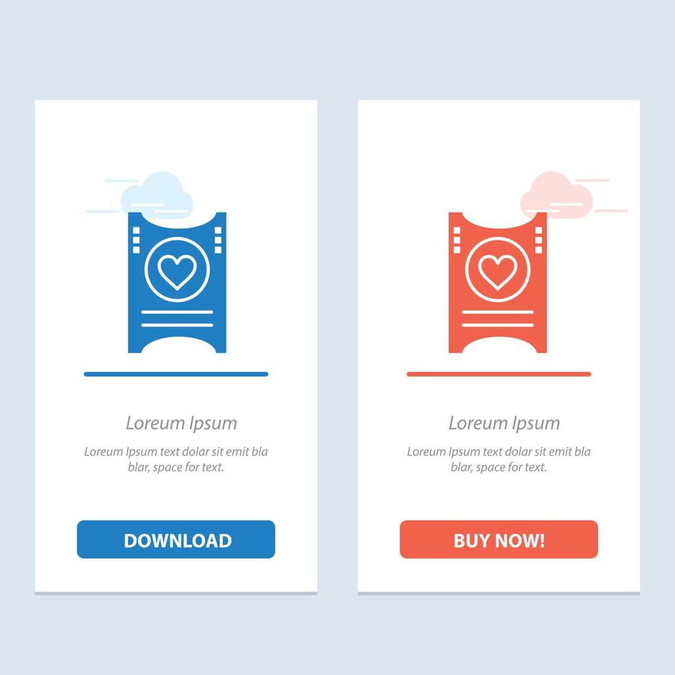 Ticket Love Heart Wedding  Blue and Red Download and Buy Now web Widget Card Template vector