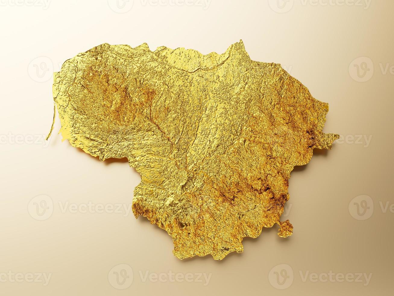 Lithuania Map Golden metal Color Height map Background 3d illustration photo